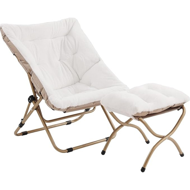 Tiita Saucer Chair koos Ottomani, pehme Faux Fur ülisuurtoimeline kokkupandav tugitool, Lounge Lazy Chair, metallist raamiga kuutool magamistuppa, elutuppa, ühiselamutesse, aeda ja õuealale