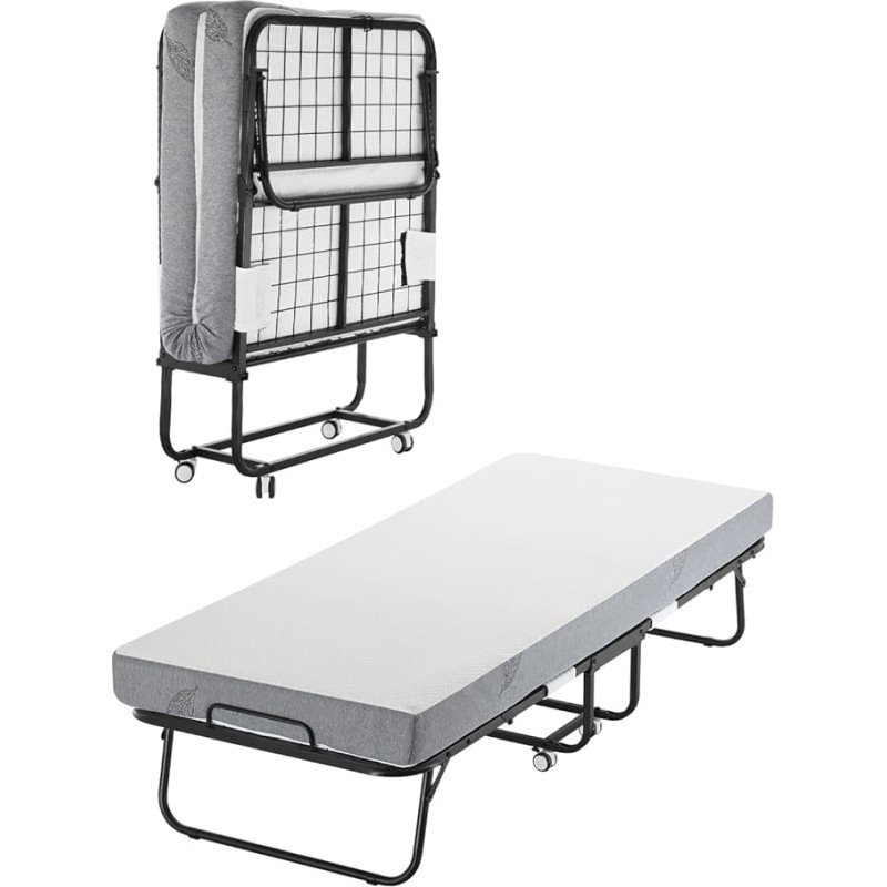 VEVOR Trundle Bed kokkupandav voodi 12,5 cm madratsiga, kokkupandav üheinimesevoodi mäluvahuga madratsiga (190 x 81 cm), 300 lb raske külalisvoodi täiskasvanutele, metallist voodi magamistuppa, elutuppa