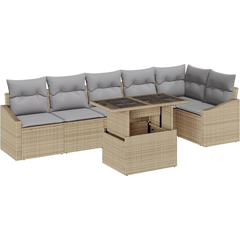 Rantry 7-osaline aia diivan komplekt koos padjadega Beige Poly Rattan Garden Lounge Model3349016
