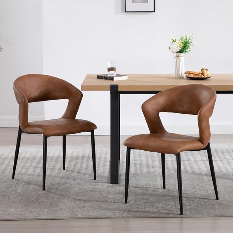 Ya-Home söögitoa toolid 2 PU nahast köögitool koos seljatoega Modernne aktsenttool polsterdatud tool metalljalgadega kööki/söögituppa/restorani, pruun