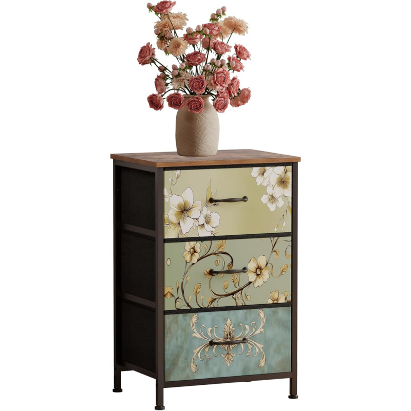 UnbYuro kapp, riidest hoiukappide sahtlid magamistuppa, koridori, lastetuppa, kapid, terasraam, puidust ülemine osa, lihtne tõmbekäepide (rustikaalne pruun, 3 korrust)