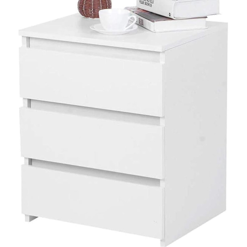 BAKAJI Öölaud magamistoa sahtlitele 3 sahtlit Moodne disain MDF puidust valge mööbel 55 x 45 x 38 cm