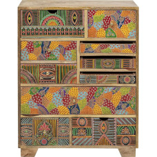 Kare Paradise Design sahtli kapp Massiivne mangopuidust sahtlikapp Käsitsi valmistatud hoiuruum Elutuba Esikus Patchwork muster Värviline Kõrgus 88 cm