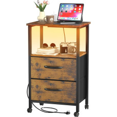 Öölaud - Öölaud koos laadimisjaamaga - 2 suure riidest sahtliga öökapp, 42 cm lai öökapp koos LED-valgustitega magamistuppa, elutuppa