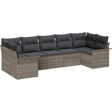 Rantry 7-teiliges Garten Sofa Set mit Kissen Grau Poly Rattan Gartenlounge Model3345509