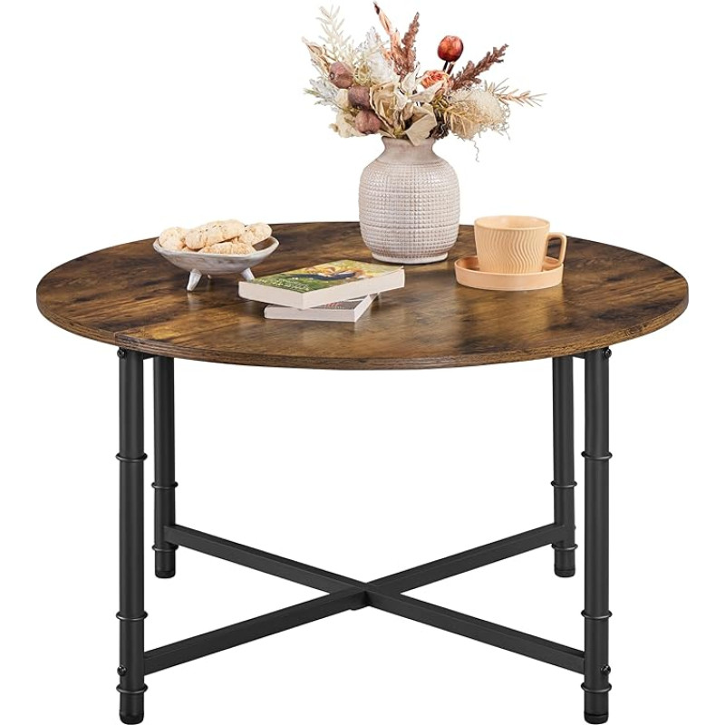 Yaheetech ümmargune kohvilaud reguleeritavate kaitsvate jalgadega küljelaud diivanilaud elutoa laud tööstuslikus stiilis rustikaalne pruun