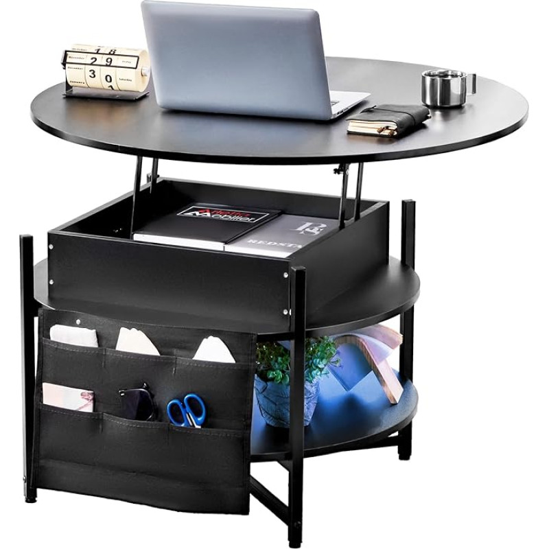 VEVOR kohvilaud Tõstetava lauaga elutoa laud, kohvilaud hoiukottidega, klapiga kohvilaud, 90 x 90 x 51 cm, sissetõmmatav kohvilaud, 50 kg kandevõime, kohvilaud