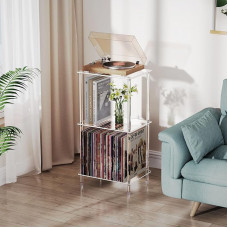Bkemiy akrüülplaadimängija stend 3-tasandiline läbipaistev vinüülplaatide hoidmisega 40cm L x 30cm W x 78cm H Kõrge kaasaegne küljelaud / küljelaud elutuppa
