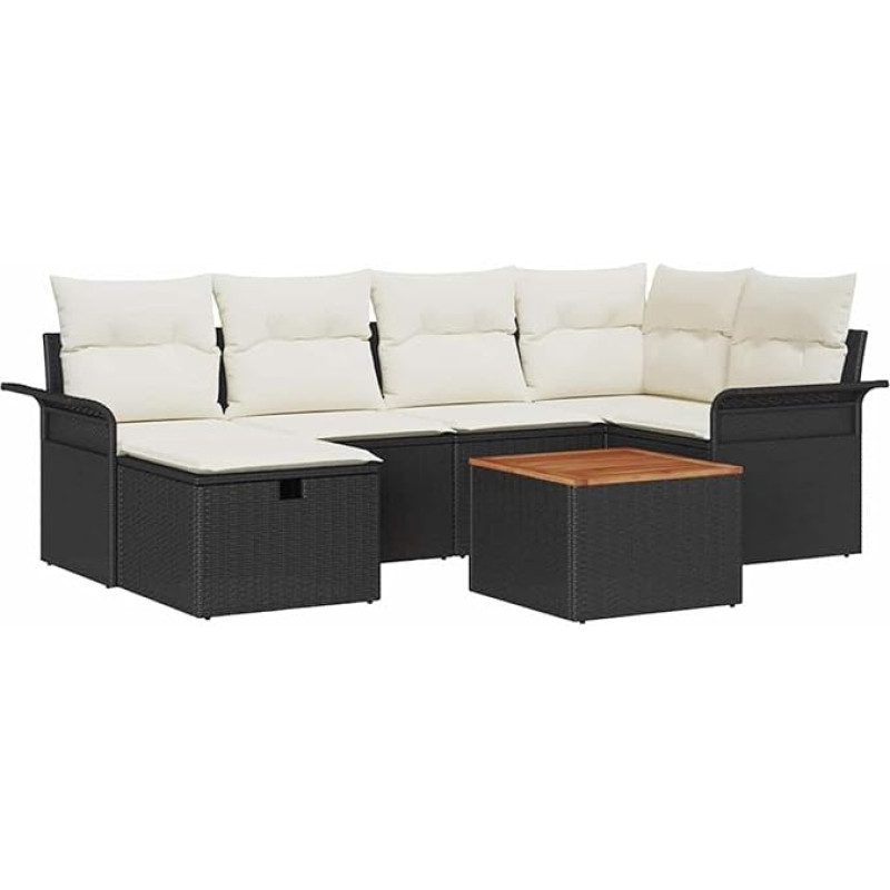 Rantry 7-teiliges Garten-Sofa-Set mit Kissen Schwarz Poly-Rattan Gartenlounge Model3359453