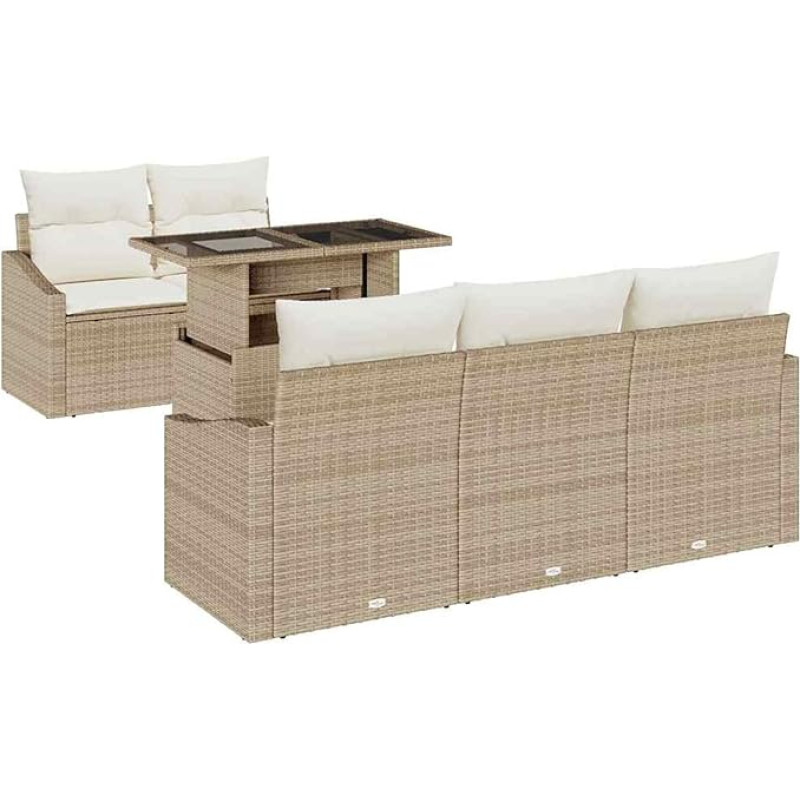 Rantry 6 teiliges Garten Sofa Set mit Kissen Beige Poly Rattan Gartenlounge Model3348917