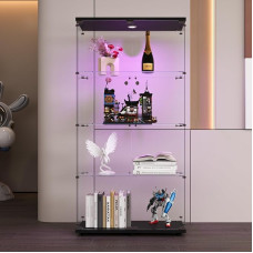 Klaasist vitriinkapp LED-iga, kaasaegne vitriinkapp 2 ukse ja 4 riiuliga, karastatud klaasist, kollektsionääride vitriinkapp baarile, elutuppa, 164 x 80 x 36 cm, must