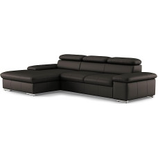 CAVADORE Valerie ehtne nahast nurgadiivan XL pikatooliga / nurgadiivan reguleeritava peatooliga, suur pikatooliga + metalljalad / 286 x 73 x 174 cm / nahk tumepruun / nahk tumepruun