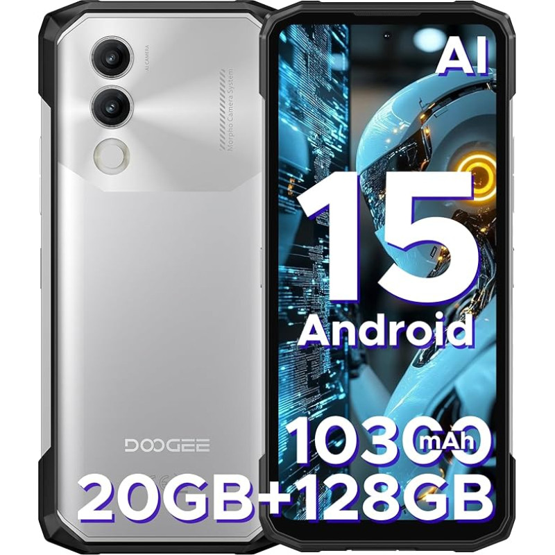 DOOGEE Blade 20 Android 15 mobiiltelefon väljas ilma lepinguta 10300mAh, 20GB + 128GB/2TB väljas nutitelefon Ultra Thin 15,8 mm, 6,6-tolline HD+ IPS Punch ekraan, 16MP kaamera, kolm kaardipesa, IP68