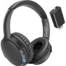 makemate BKM400 juhtmevabad kõrvaklapid telerile, juhtmevabad TV kõrvaklapid koos USB saatja komplektiga, ei ole heli viivitus, Plug and Play, 50 m kaugus, selge heli, 20 tundi, mustad