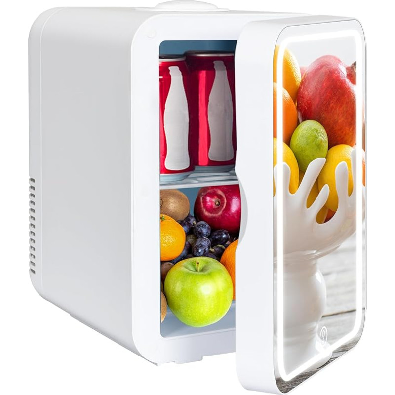 YU YUSING Mini külmkapp LED-peegliga, 8 liitrit, kosmeetikakülmik LED-valgusega, meikimispeegel, 12 V/220 V, Retro väike nahahooldus, külmiku jahutus-/soojendusfunktsioon autodesse, kontoritesse, magamistubadesse,