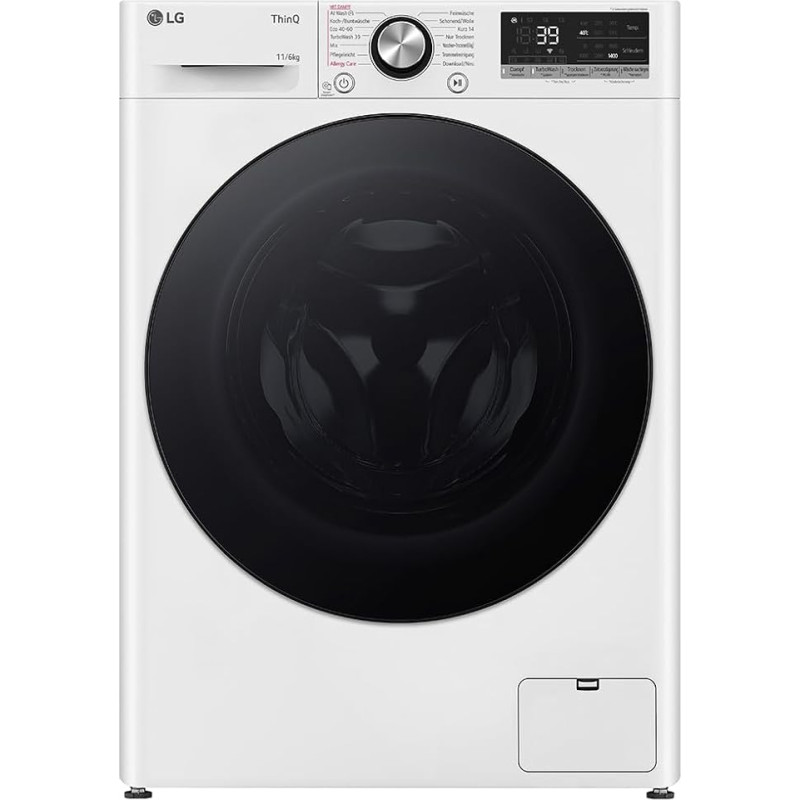 LG W4WR70E6Y esipesumasin-kuivati 11 - 6 kg, klass A/D, 60 x 62 x 85 cm, Wi-Fi, AI Direct Drive, sügavpuhastus koos auruga, TurboWash 360, suur mahutavus, karastatud klaasist välisuks, valge