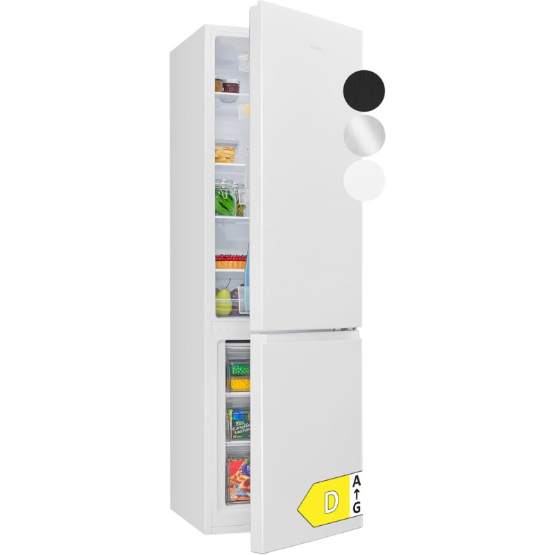 Bomann külmik koos sügavkülmikuga | Energiaklass D | 180 cm | Cool Freezer Combination Vaikne 39 dB | 4 riiulit ja 3 sahtlit | Uksesangad vahetatavad | 269 L külmik-pagasikombinatsioon | KG 184,1 Valge