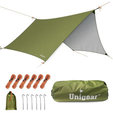 Unigear veekindel telk Tarp 350 x 290 cm / 450 x 420 cm kuusnurkne tarp koos aasadega + 6 alumiiniumpüünistega + 6 köit, varikatuse jaoks, vihmakate, päikesekaitse väljas telkimiseks, piknikuks, festivaliks.