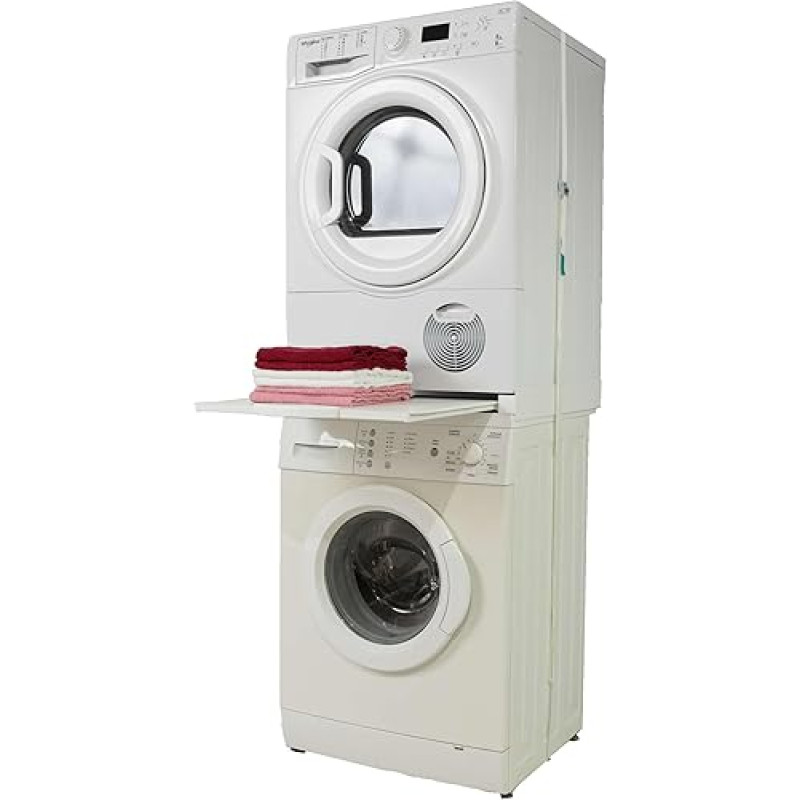 Roller Stacking Kit Connection Frame with Shelf for Washing Machine and Dryer, 60 x 60 cm, White