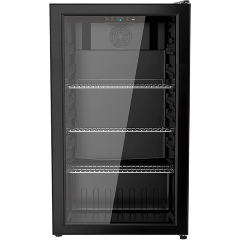YUNA Cool-View GKS90B Glass Door Refrigerator, 89 L, Black