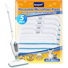 KEEPOW 5 Pack Washable Microfibre Replacement Cleaning Pad for Black & Decker Steam Mop FSMH1321, FSM1605, FSMH13151SM, Part# FSMP20