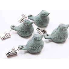 TentHome 4 x Tablecloth Weights Antique Cast Iron 'Bird' Weight for Table Cloth Garden Table Tablecloth Weights Tablecloth Pompoms (Green)