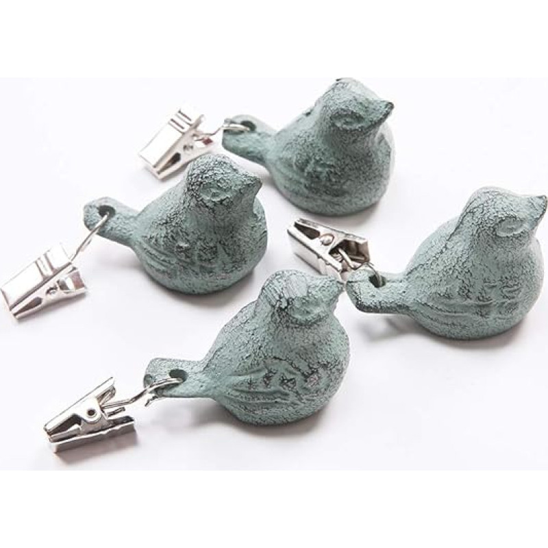 TentHome 4 x Tablecloth Weights Antique Cast Iron 'Bird' Weight for Table Cloth Garden Table Tablecloth Weights Tablecloth Pompoms (Green)