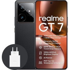 realme GT7 5G nutitelefon, 12+256GB, 7000 mAh aku, 120W laadimine, Dimensity 9400e kiibistik, IMX906 50MP kaamera, AI Planner, 6000nits Pro-Esports 120Hz ekraan, IP69, must, Amazon Exclusive