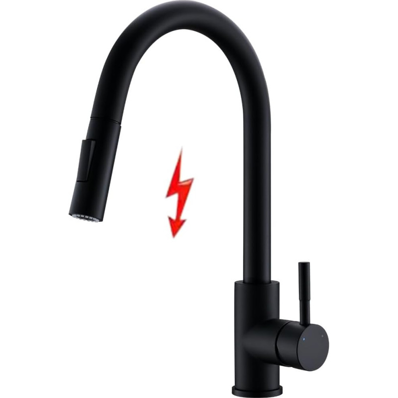 TIMACO Black Low Pressure Kitchen Tap with Pull-Out Shower Tap Kitchen 360° Swivel Mixer Taps for Kitchen Tap Single Lever Mixer Tap for Kitchen Sink Sink Mixer Tap
