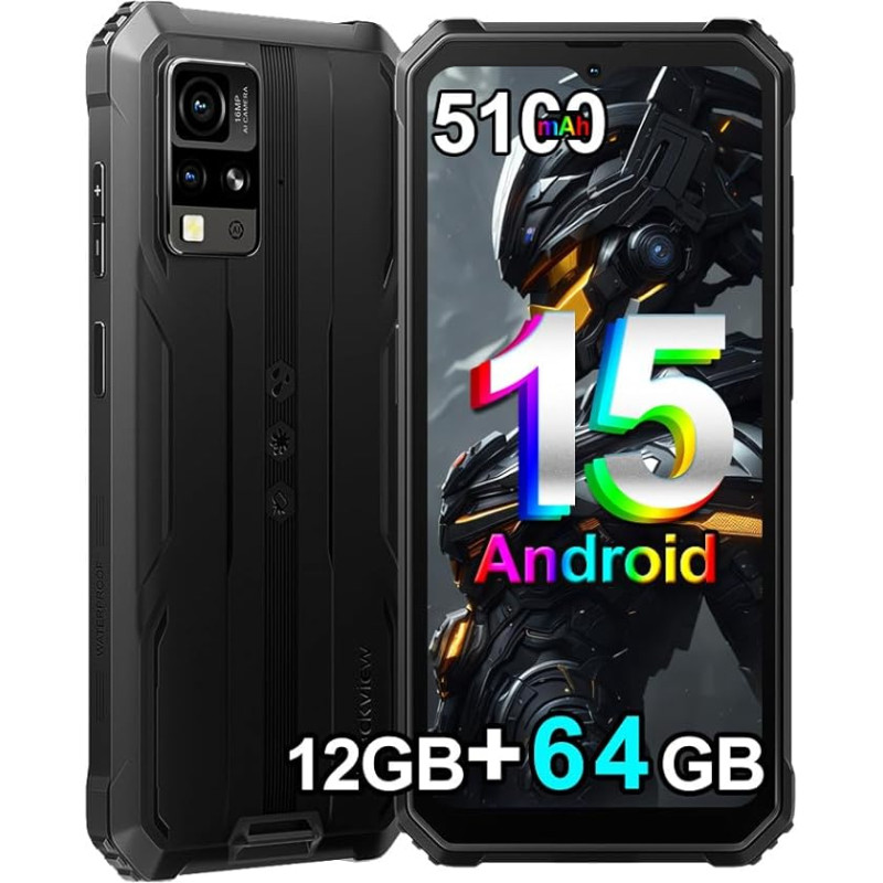 Blackview BV4800 SE välitingimustes kasutatav mobiiltelefon, 5100 mAh, 12GB + 64GB/2TB (2025), nutitelefon ilma lepinguta, 6,56-tolline 90Hz, IP69K veekindel, ehitusplatsi mobiiltelefon, 16MP + 8MP/duaalne 4G/OTG/GPS