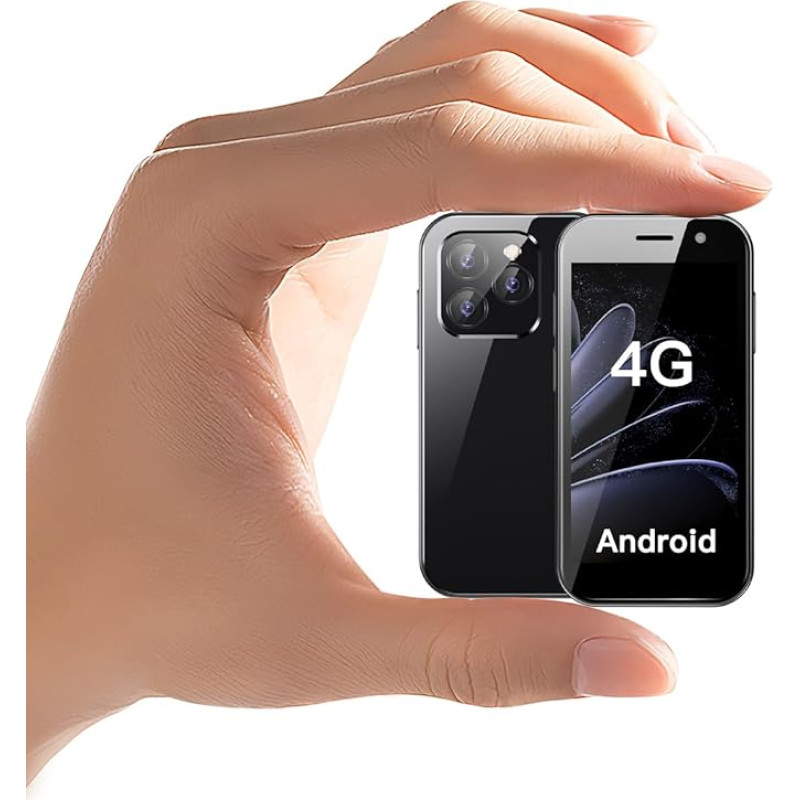 ZOKOE Mini laste mobiiltelefon, 3-tolline ekraan, 2000 mAh, 2.0 + 5.0 megapikslit, näotuvastus, 4G mini mobiiltelefon (must, 2GB+16GB)