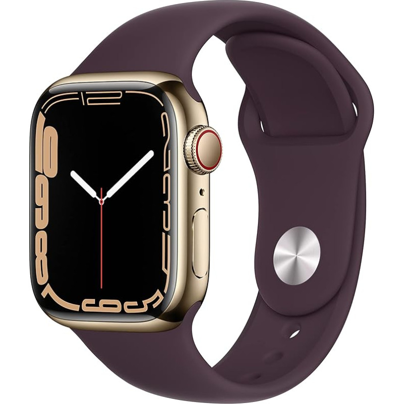 Apple Watch Series 7 (GPS + mobiilside, 41 mm) - kuldne roostevabast terasest korpus ja tumekarva spordirihm (uuenenud)