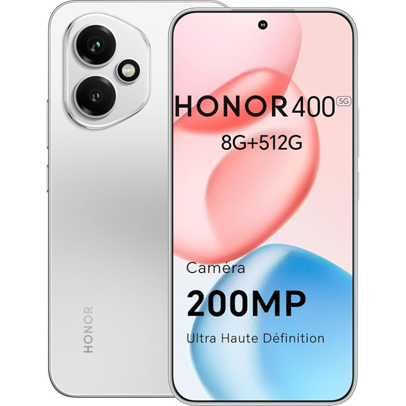 HONOR 400 nutitelefon 5G, Dual SIM, NFC, 512GB/8GB RAM, Simlock-free Android mobiiltelefon (200MP AI kaamera, 6,55-tolline AMOLED Eye Comfort ekraan 5000nits, 5300 mAh, Snapdragon 7 Gen 3 nutitelefon).
