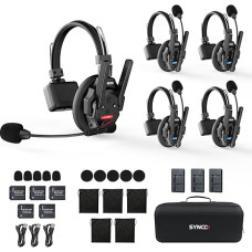 SYNCO XTALK XPRO5 traadita intercom peakomplekt, 2.4GHz Full Duplex 24H aku kestvus 500M Range Real-time Team Communication, traadita intercom kõrvaklapid
