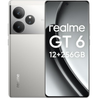 realme GT6 nutitelefon, 5G mobiiltelefon 12+256GB, Snapdragon 8s Gen 3, ülikiire 6000nit ekraan, 50MP+50MP+8MP kaamera, telefon, aku 5500mAh, ilma adapterita, vedelhõbedane värvus