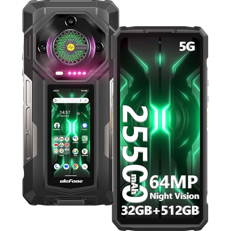 Ulefone Armor 33 Pro mobiiltelefon 5G Dual Screen, 25500 mAh aku 32GB + 512GB/2TB, 6,95-tolline FHD + 120Hz & 3,4-tolline sekundaarne ekraan, 50MP + 64MP öönägemine + 32MP, Android 14, WiFi 6E