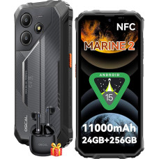 OSCAL Marine 2 Välitingimustes kasutatav mobiiltelefon ilma lepinguta 2025, 11000mAh 24GB + 256GB/2TB, Android 15 Outdoor Smartphone, 6,56-tolline HD + 90Hz, 16MP + 8MP AI-kaamera ehitusplatsil mobiiltelefon, IP69K