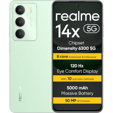 realme 14X 5G nutitelefon 6+128GB, Dimensity 6300 5G, ekraan 120Hz, sõjalise klassi löögikindlus, 50MP AI kaamera, 5000mAh pikaajaline aku, roheline