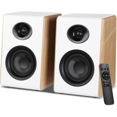 AIYIMA S600 2.0 aktiivne riiulikõlar 4-tollise Wooferiga, 100 W RMS, Bluetooth 5.3, HDMI ARC, optiline, USB, RCA, Sub-Out, HiFi stereokõlar integreeritud DAC-ga PC ja kodukino jaoks - valge ja puitne