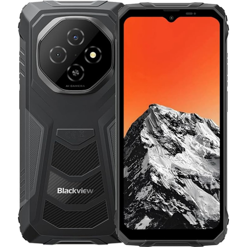 Blackview Fort 1 AI Outdoor Smartphone, Magic AI Photo Editor, 18GB+256GB, 11000mAh aku, 16MP+8MP, 6.56'' HD+, IP68 IP69K vastupidav mobiiltelefon ilma lepinguta, Android 15, Dual SIM, GPS NFC - mustanahaline.
