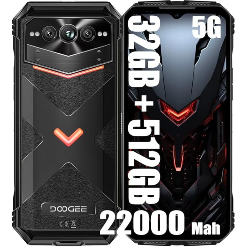 DOOGEE VMAX Pro 5G vastupidav nutitelefon, 22000 mAh aku, 32 GB + 512 GB nutitelefon ilma lepinguta, 6,58-tolline FHD+, 108 MP + 20 MP öövaatlus + 16 MP, Android 14 Simlock-free mobiiltelefon, NFC