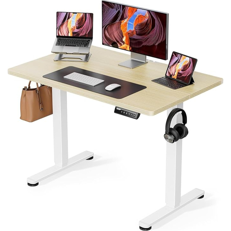 ErGear elektriliselt reguleeritava kõrgusega laud 100 x 60 cm, 4 mäluga reguleeritava kõrgusega laud Smart Desk kodukontorile koos ühendusplaadiga