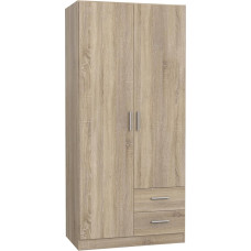 FORTE JOAKIM 90 200 garderoobikapp Väike kaasaegse disainiga pöörduksega garderoobikapp, 2 sahtlit, riiulid ja riidehoidja, Sonoma tammepuust, 91 cm lai x 197 cm kõrge x 54 cm sügavus