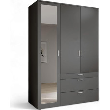 Stella Trading VESALA riidekapp peegeluksega, grafiit - mitmekülgne lükanduksega kapp 3 uksega magamistuppa - 135 x 195 x 56 cm (B x K x S)