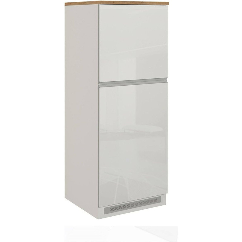 Dmora - Plinio köögikapp, mitmeotstarbeline kapp, köögikapp, multifunktsionaalne jahutusriiul, 100% Made in Italy, 60 x 60 x 165 cm, läikiv valge ja tamme värvi