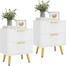 YITAHOME 2-kohaline öökappide komplekt 2 sahtliga, kaasaegne öökapp kuldsete metalljalgade ja käepidemetega, hoiuruumiga küljelaud elutuppa, magamistuppa, 40 x 30 x 52 cm (valge)