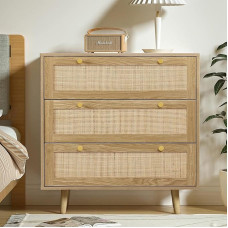 Yvsevnr Looduslik rotangist kapp Magamistoas kapp 3 sahtliga Tamm palju hoiuruumi Puidust sahtli kapp magamistoas elutuba koridor kapp 80 x 40 x 91.4