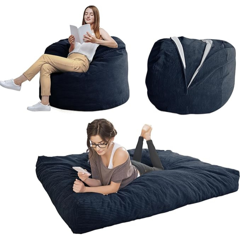 MAXYOYO Bean Bag Chair - konverteeritav tool - klapib Bean Bagist voodiks - suur diivan pehme mikrofiiberkattega, täiuslik Lounge või mängutool, tumesinine - täisväärtuslik
