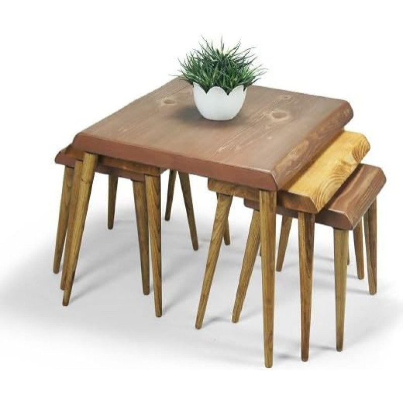 Massivholz 6-teiliges Nisttisch-Set - Rustikale handgefertigte Beistelltische aus Holz mit zwei Beistelltischen für Wohnzimmer, Couchtische & platzsparende Möbel