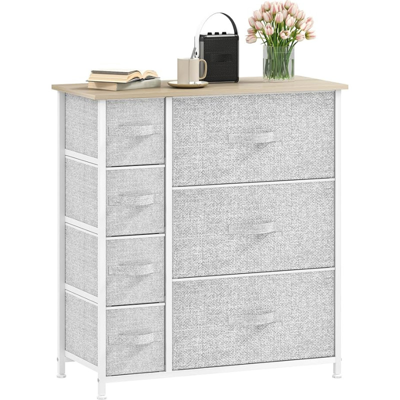 DWVO 7 sahtliga kapp, kangast kapp käepidemetega, metallraam ja MDF-puidust top, vastupidav, magamistuppa ja elutuppa, helehall